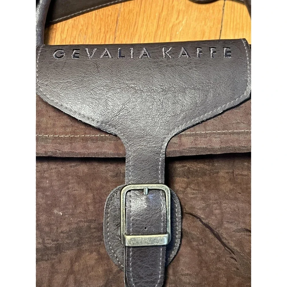 Gevalia Kaffe Weekender Duffel Bag Brown Nylon Leather Trim Shoulder Strap